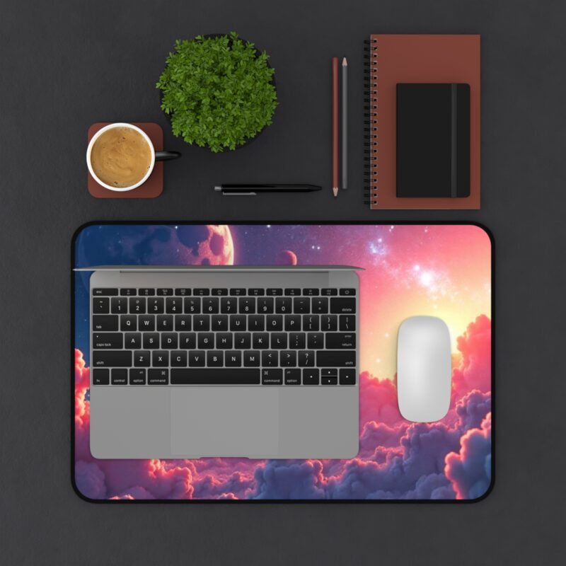 Cosmic Dreams Space Themed Desk Mat with Starlit Sky and Floating Planets - Image 3