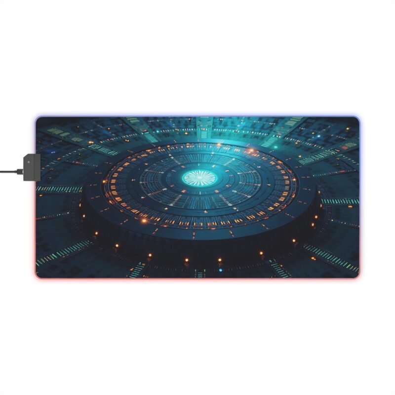 Futuristic Gaming Mouse Pad with Sci-Fi Blue Glow and High-Tech Design