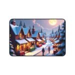 Winter Wonderland Mouse Pad with Festive Snow-Covered Cottages and Holiday Market Scene