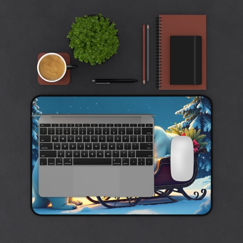 Winter Desk Mat with Polar Bears in Snowy Holiday Scene - Image 3