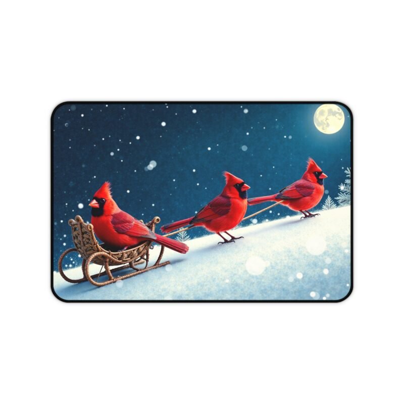 Winter Wonderland Desk Mat with Cardinals Sleigh Design for Festive Elegance