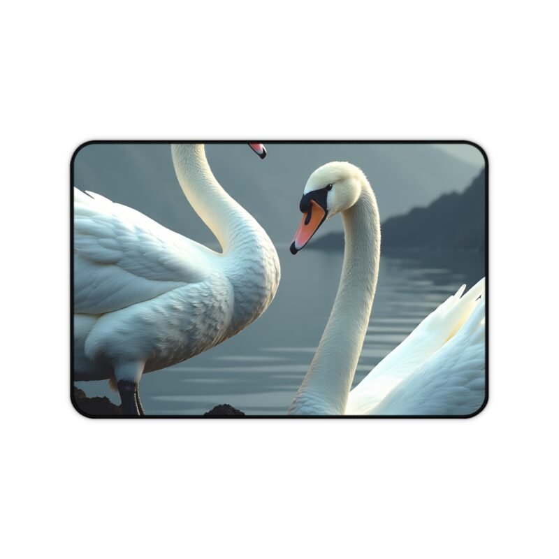 Swan Desk Mat with Tranquil Mountain Landscape for a Serene Workspace