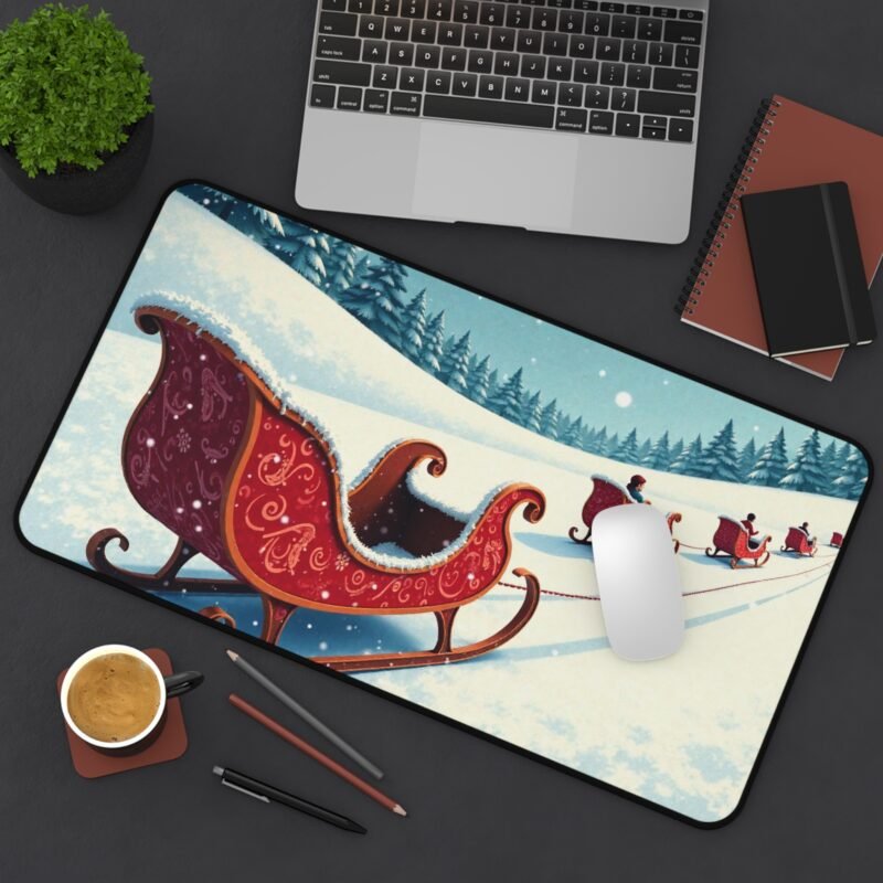 Festive Christmas Desk Mat with Vibrant Sleigh Ride and Winter Snowfall Scene - Image 8