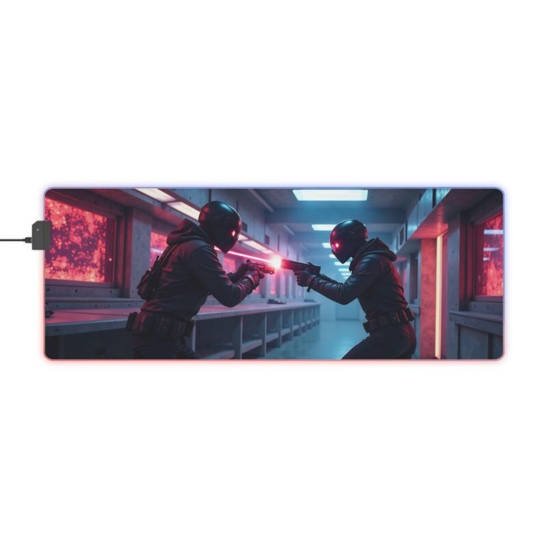 RGB Gaming Mouse Pad with Futuristic Battle Scene and Glowing Weapon Design - Image 5