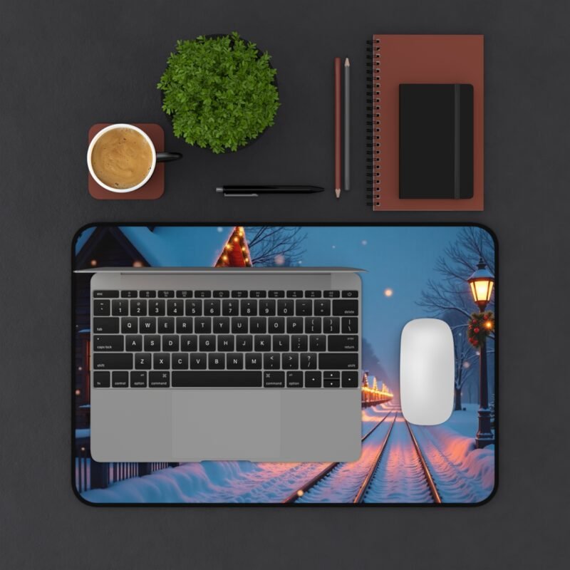 Winter Cabin Desk Mat with Festive Snowy Scene for Cozy Workspaces - Image 3