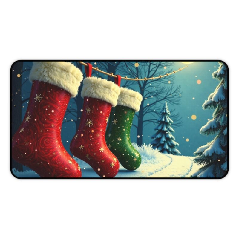 Christmas Desk Mat with Stockings and Snowy Winter Wonderland Design - Image 5