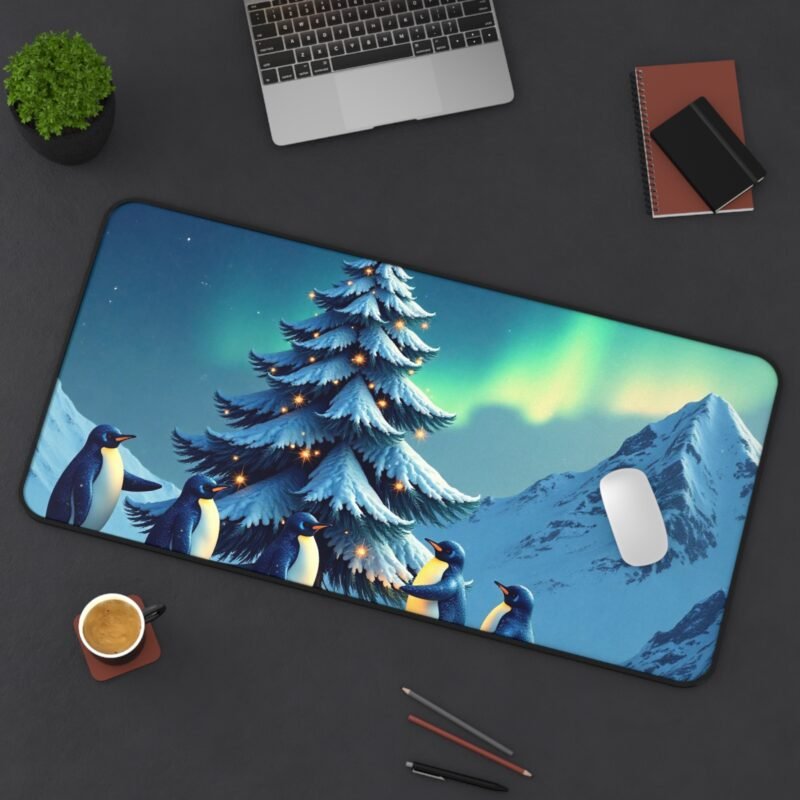 Winter Desk Mat with Festive Penguins and Northern Lights Design - Image 12