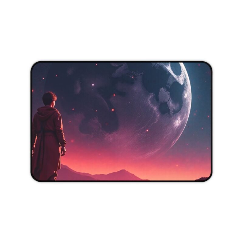 Sci-Fi Desk Mat with Alien Landscape and Moonlit Explorer Design