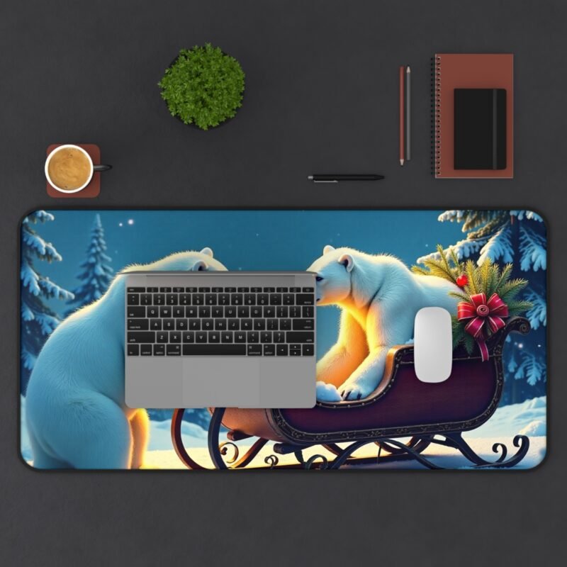 Winter Desk Mat with Polar Bears in Snowy Holiday Scene - Image 11