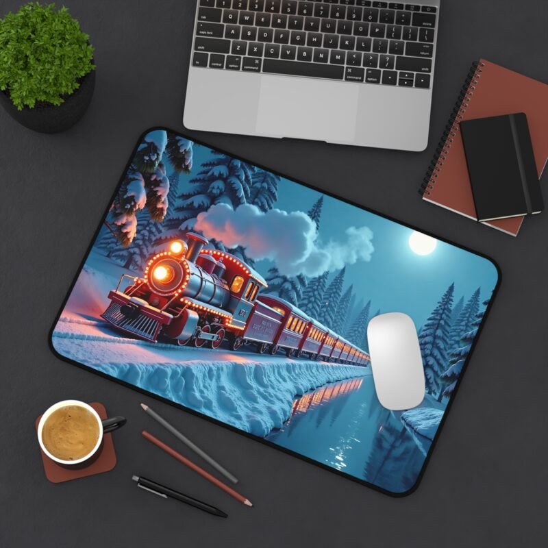 Winter Desk Mat with Vintage Train Design for Serene Snowy Landscapes - Image 4