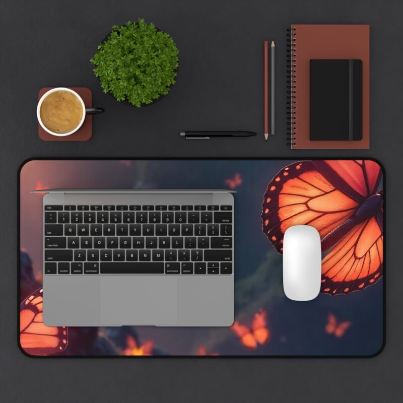 Nature-Themed Mouse Pad with Monarch Butterflies and Serene Mountain Sunset Design - Image 7