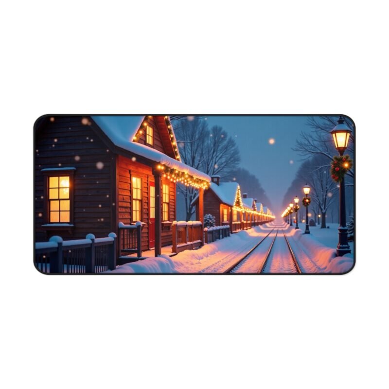 Winter Cabin Desk Mat with Festive Snowy Scene for Cozy Workspaces - Image 9