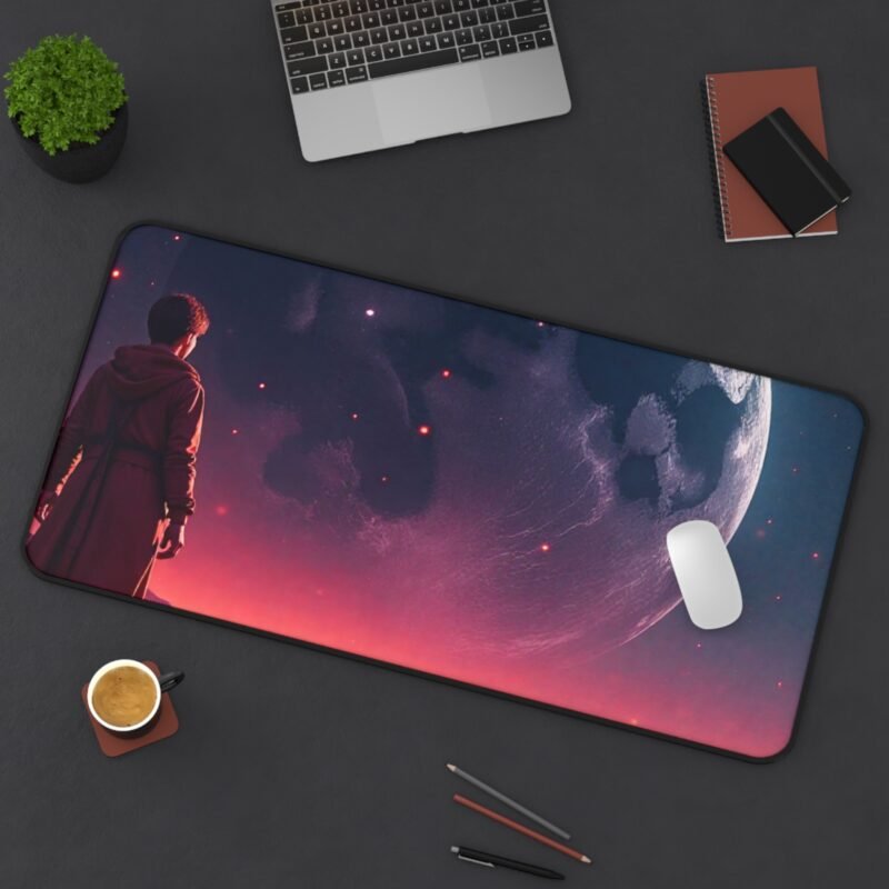 Sci-Fi Desk Mat with Alien Landscape and Moonlit Explorer Design - Image 12