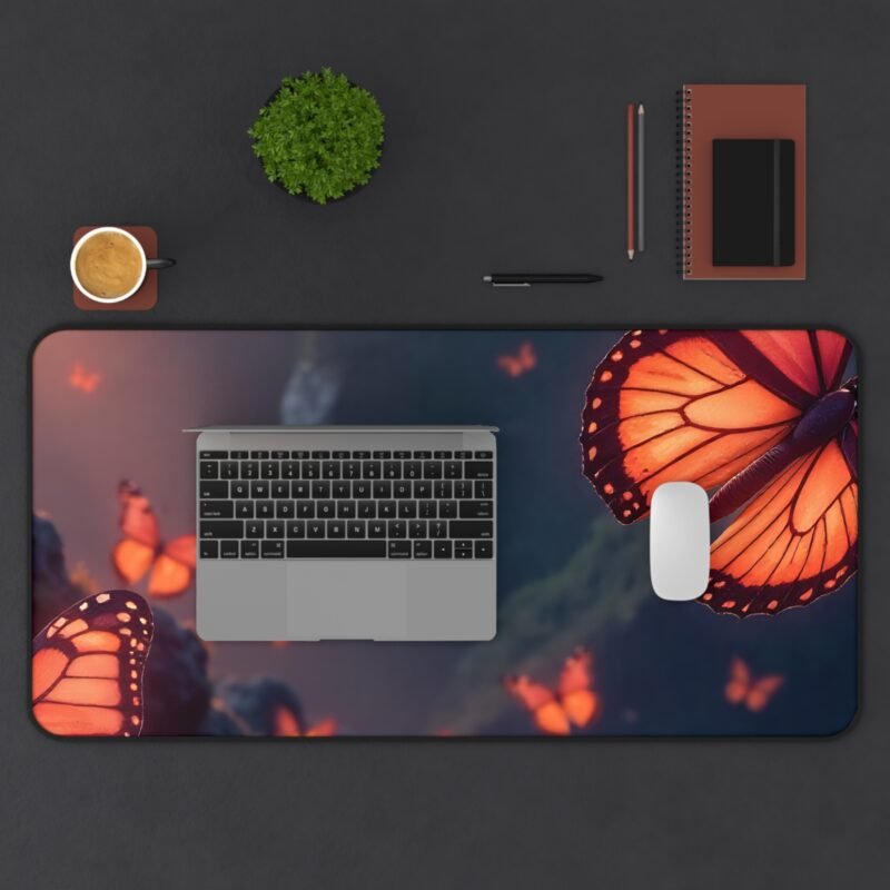 Nature-Themed Mouse Pad with Monarch Butterflies and Serene Mountain Sunset Design - Image 11