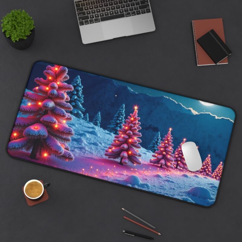 Christmas Desk Mat with Snowy Forest and Twinkling Holiday Lights - Image 12