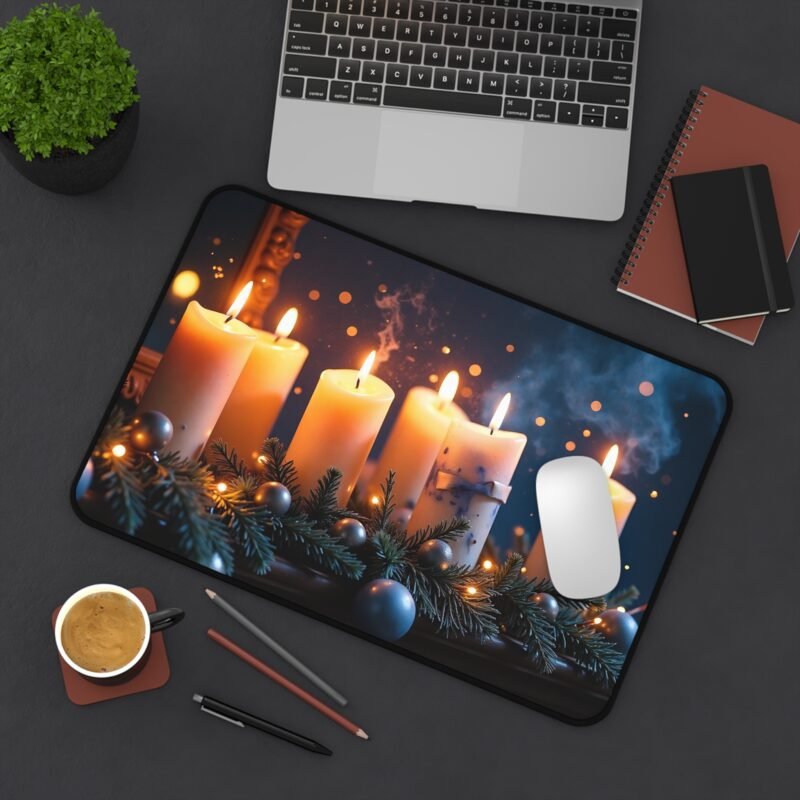 Holiday Desk Mat with Cozy Candlelight and Evergreen Design for Festive Ambiance - Image 4