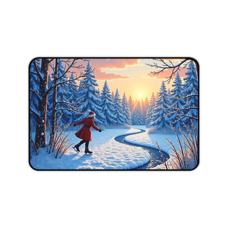Winter Desk Mat with Tranquil Snowy Landscape for a Calming Workspace