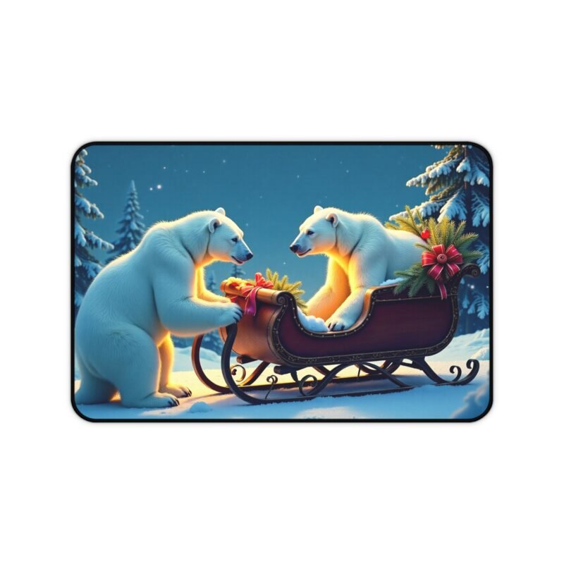 Winter Desk Mat with Polar Bears in Snowy Holiday Scene