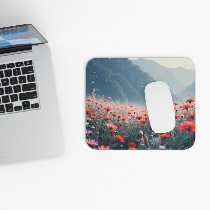 Nature Desk Mat with Red and Pink Flowers and Misty Mountain Backdrop - Image 4