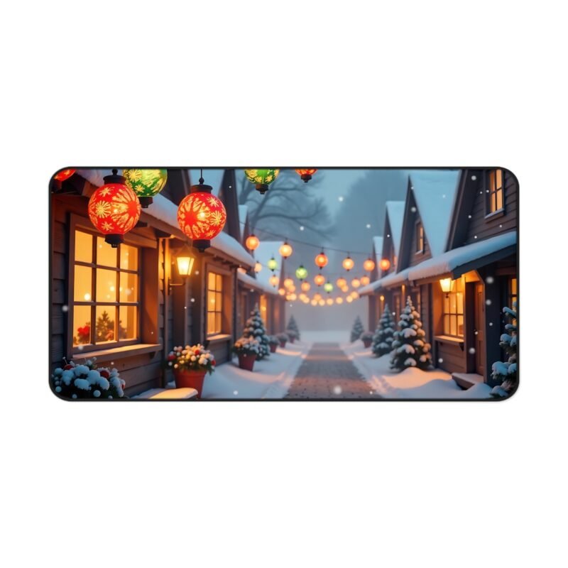 Winter Village Desk Mat with Festive Lanterns and Snowy Cottage Scene - Image 9