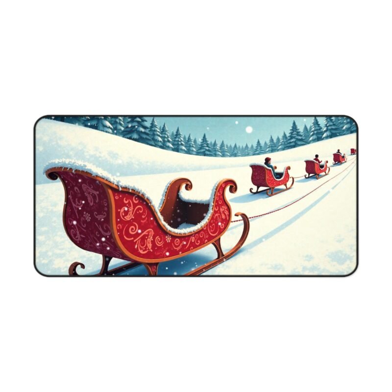 Festive Christmas Desk Mat with Vibrant Sleigh Ride and Winter Snowfall Scene - Image 9