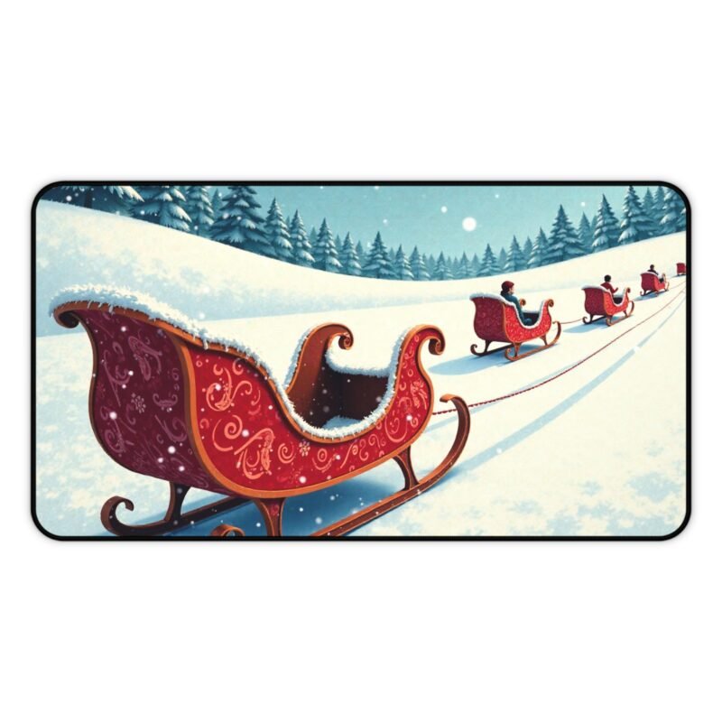 Festive Christmas Desk Mat with Vibrant Sleigh Ride and Winter Snowfall Scene - Image 5