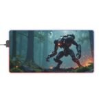 RGB Gaming Mouse Pad Sci-Fi Design with Robotic Sentinel and Mystical Forest Theme