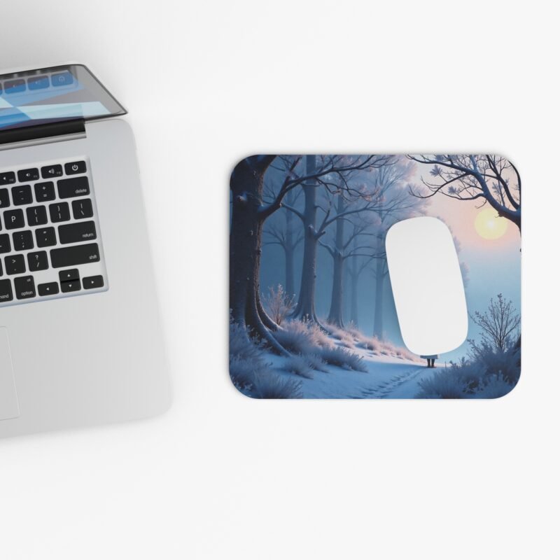 Winter Desk Mat with Frosty Forest Sunrise Design for Calm Workspaces - Image 4