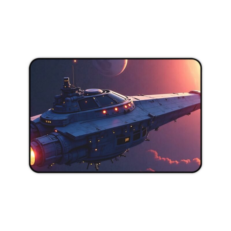 Space Desk Mat with Sci-Fi Spacecraft Design and Alien Horizon Scene