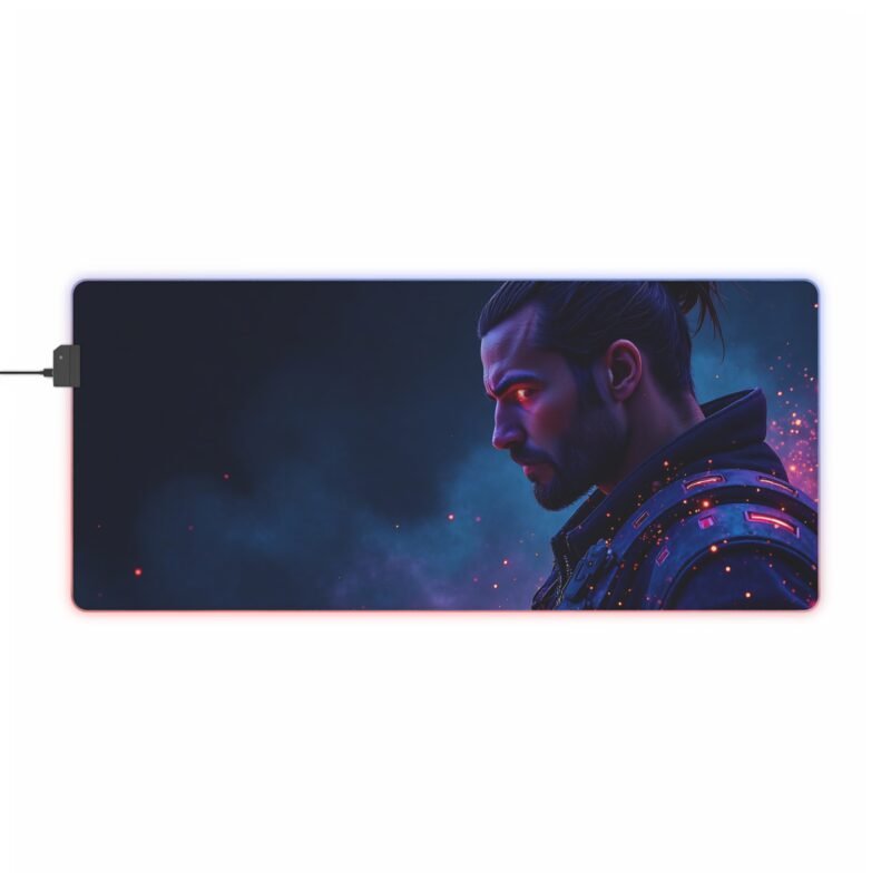 RGB Gaming Mouse Pad with Futuristic Warrior Design and Glowing Red LED Accents - Image 9