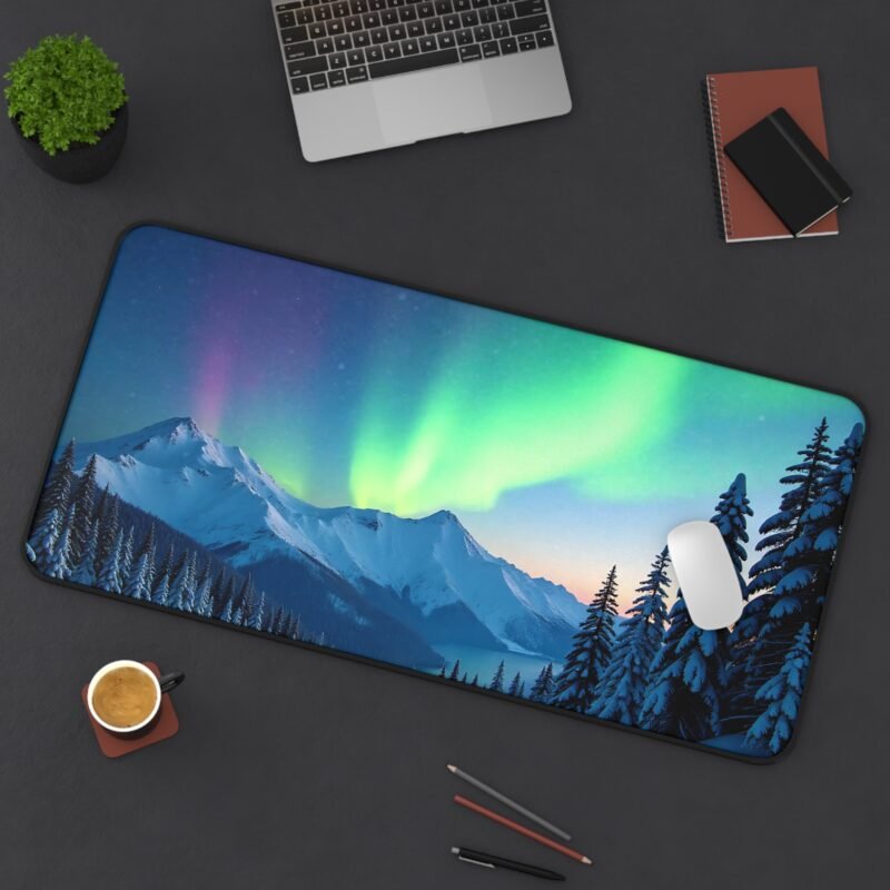 Northern Lights Desk Mat with Snowy Pines and Mountain Landscape - Image 12
