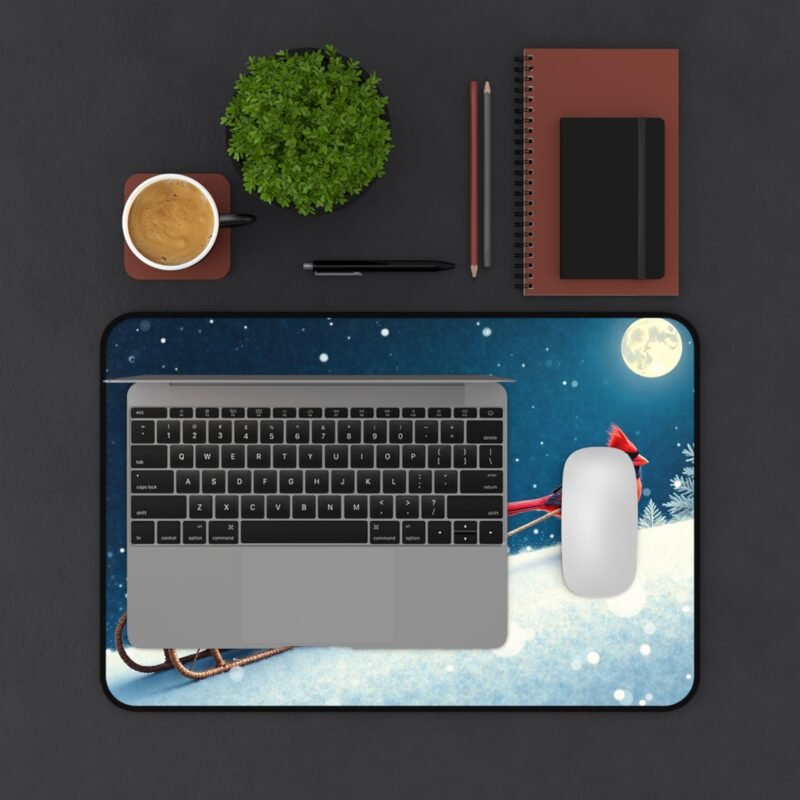 Winter Wonderland Desk Mat with Cardinals Sleigh Design for Festive Elegance - Image 3