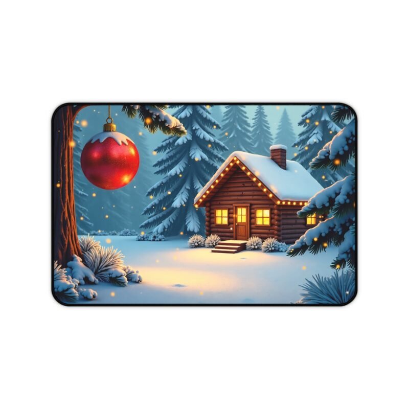 Cozy Christmas Mouse Pad with Winter Wonderland Log Cabin Design