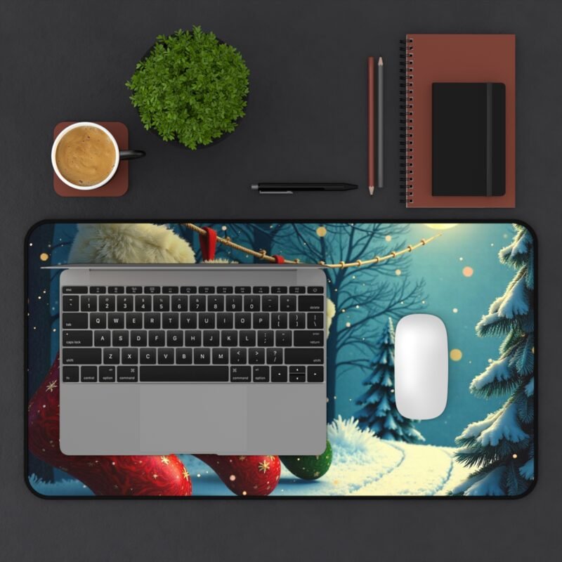 Christmas Desk Mat with Stockings and Snowy Winter Wonderland Design - Image 7