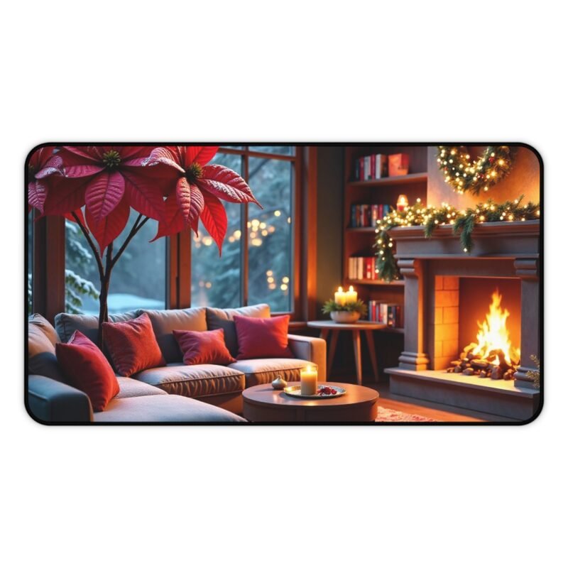 Cozy Christmas Desk Mat with Festive Fireplace and Winter Wonderland Design - Image 5