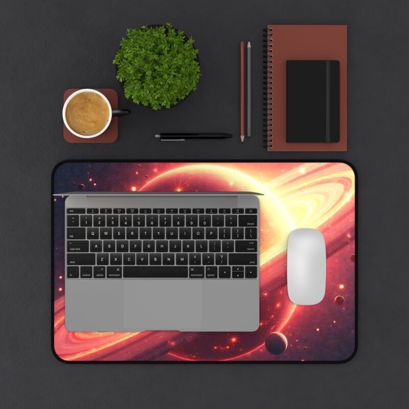 Cosmic Space Desk Mat with Celestial Planet and Starry Galaxy Design - Image 3