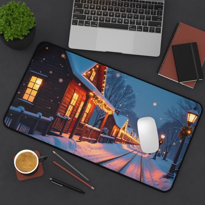 Winter Cabin Desk Mat with Festive Snowy Scene for Cozy Workspaces - Image 8