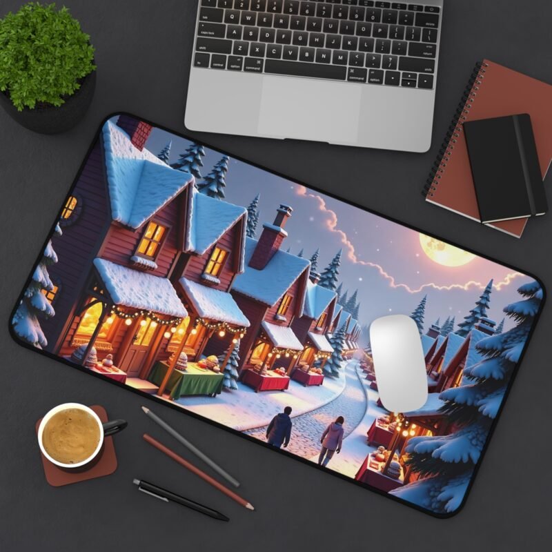Winter Wonderland Mouse Pad with Festive Snow-Covered Cottages and Holiday Market Scene - Image 8