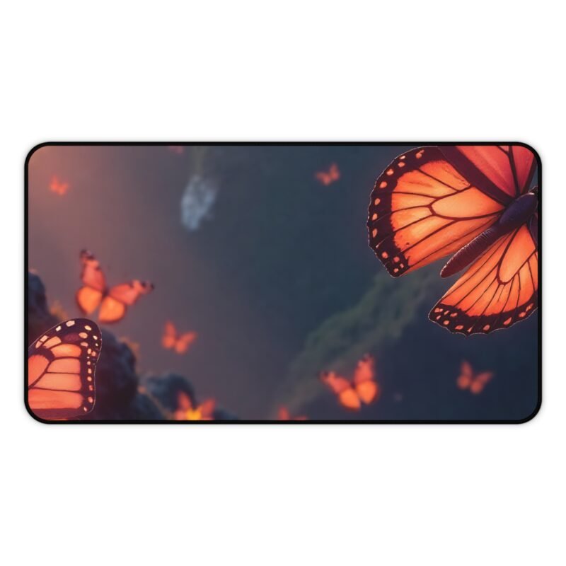 Nature-Themed Mouse Pad with Monarch Butterflies and Serene Mountain Sunset Design - Image 5