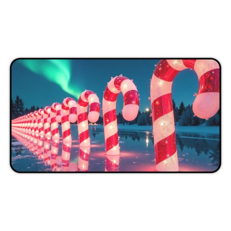 Holiday Desk Mat with Aurora Borealis and Festive Candy Cane Design - Image 5