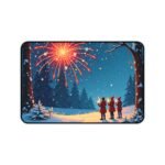 Winter-Themed Mouse Pad with Fireworks and Snowy Pines for Festive and Cozy Workspaces