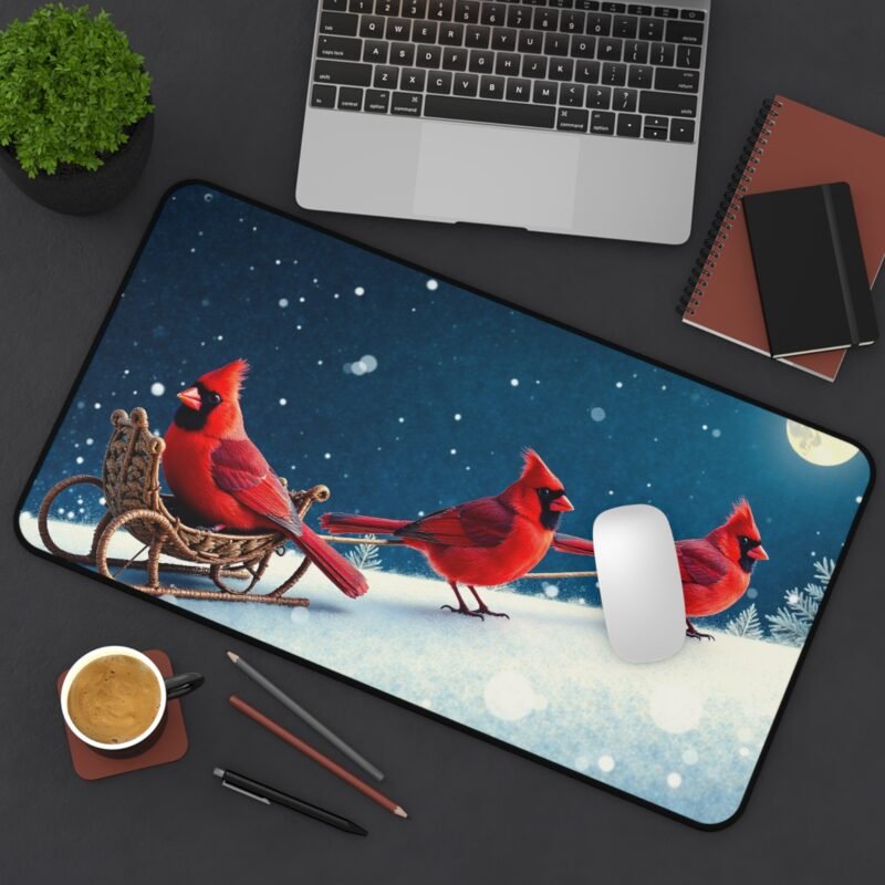 Winter Wonderland Desk Mat with Cardinals Sleigh Design for Festive Elegance - Image 8