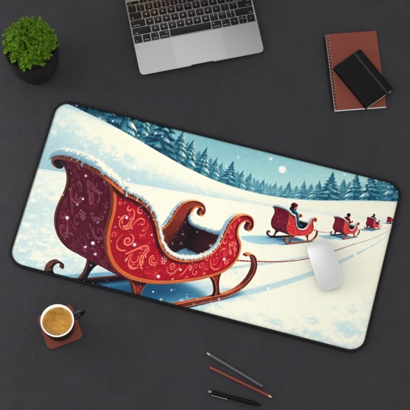 Festive Christmas Desk Mat with Vibrant Sleigh Ride and Winter Snowfall Scene - Image 12