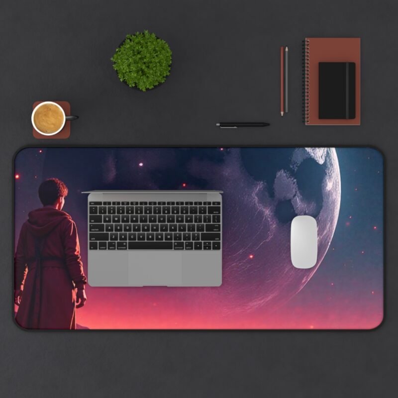 Sci-Fi Desk Mat with Alien Landscape and Moonlit Explorer Design - Image 11
