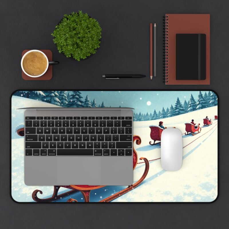 Festive Christmas Desk Mat with Vibrant Sleigh Ride and Winter Snowfall Scene - Image 7