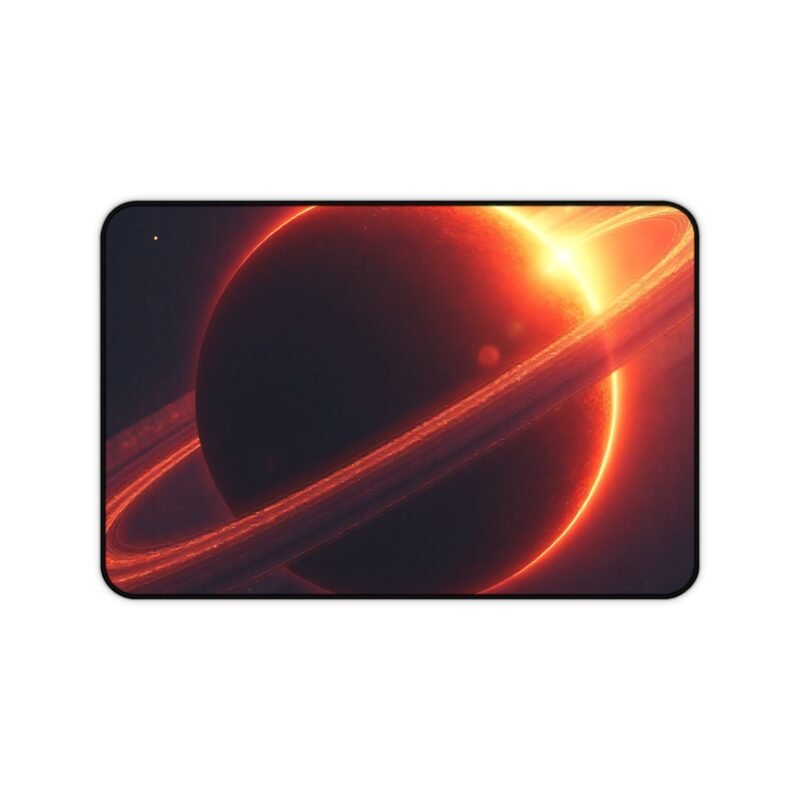 Stellar Space Desk Mat with Cosmic Ringed Planet Design