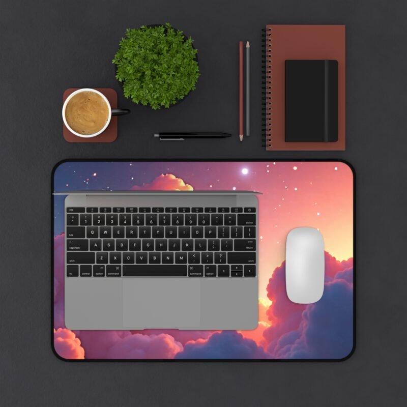 Space-Themed Mouse Pad with Sunrise Clouds and Twinkling Stars for Creative Workspaces - Image 3