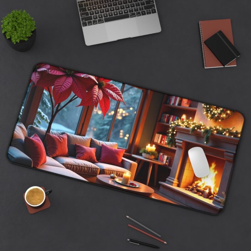 Cozy Christmas Desk Mat with Festive Fireplace and Winter Wonderland Design - Image 12