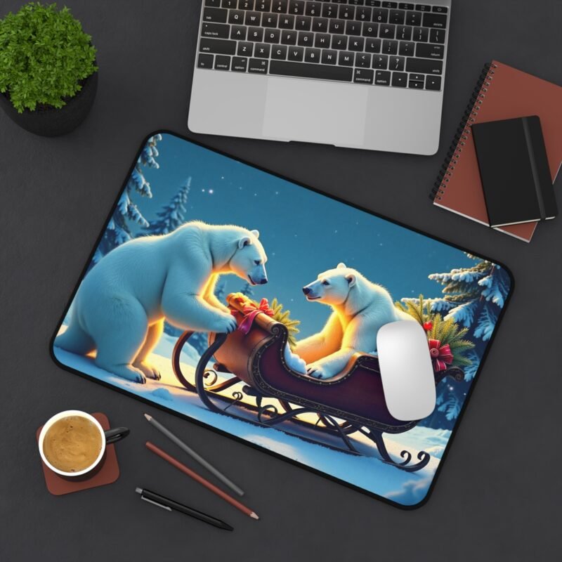 Winter Desk Mat with Polar Bears in Snowy Holiday Scene - Image 4