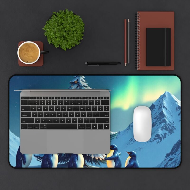 Winter Desk Mat with Festive Penguins and Northern Lights Design - Image 7
